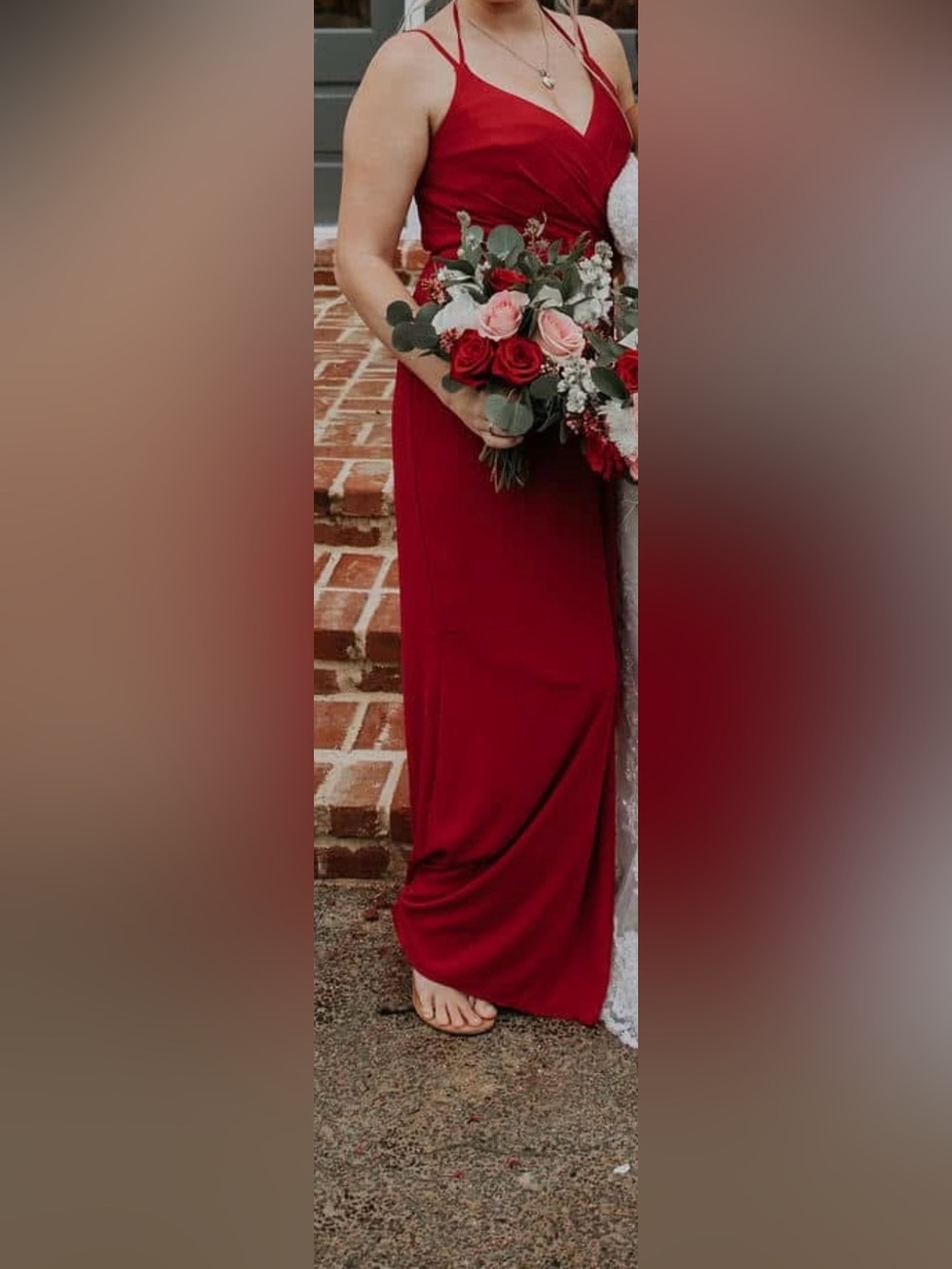 David's Bridal Apple  Red Sleeveless V-Neck Maxi Dress